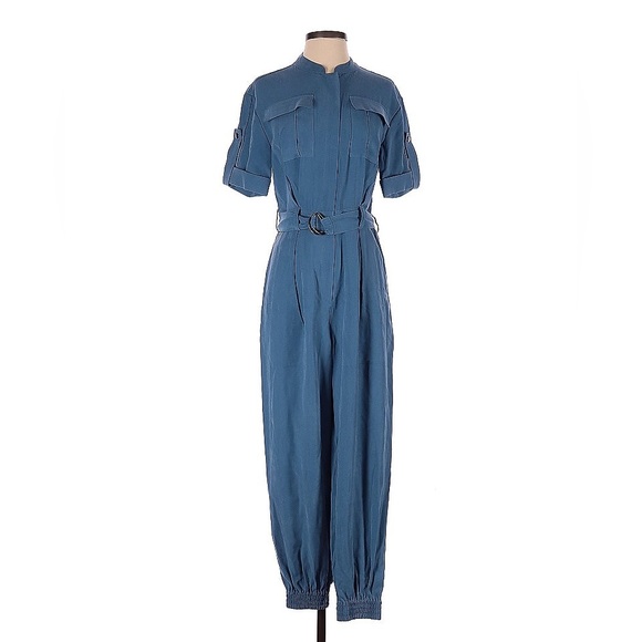 NWT BCBGMAXAZRIA Short Sleeve Relaxed-fit Blue Jumpsuit - Picture 8 of 9